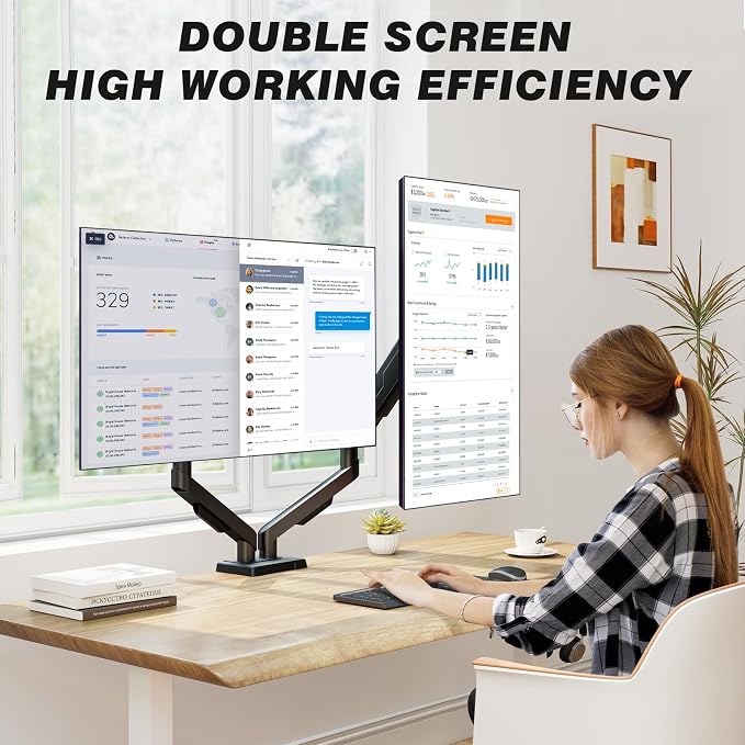 5Rcom Dual Monitor Stand for 17-34 Inch Computer Screens | Gas Spring Full Motion Dual Arms, Each Holds 22lbs, Fits 75/100mm VESA Mount - Image 7