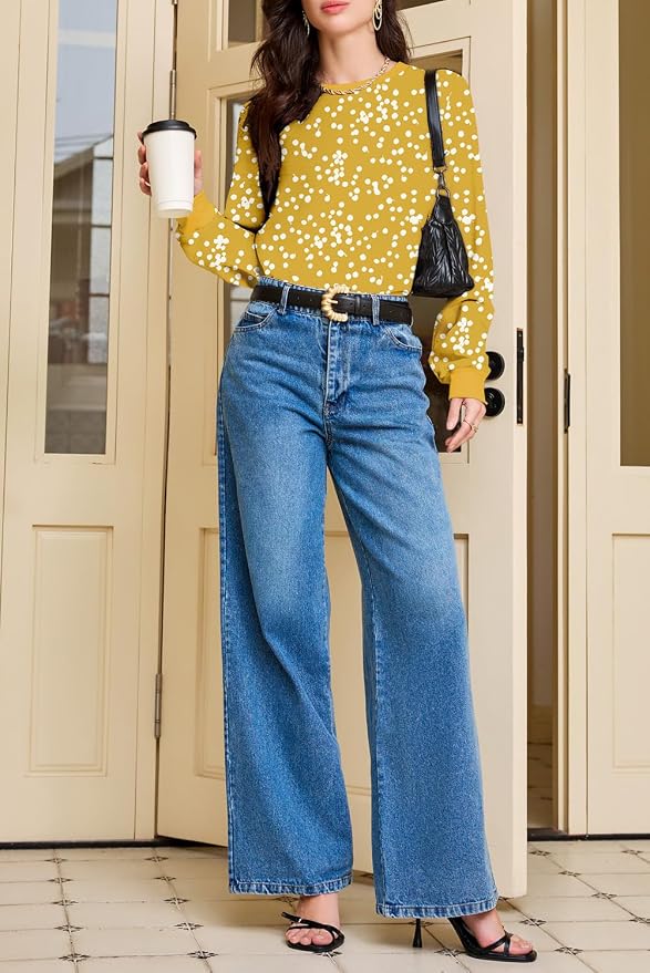 EVALESS Womens Crewneck Long Sleeve Tops Casual Polka Dots Tops Fall 2026 Tshirts Shirts - Image 6