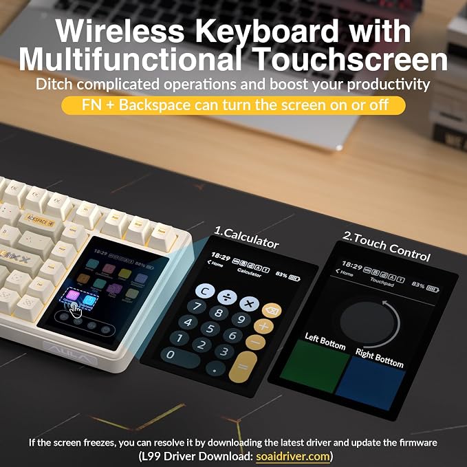 Aula L99 Wireless Mechanical Gaming Creamy Keyboard with Smart Touch Screen | Tri-Mode Hot Swappable Custom Keyboard,RGB Backlit,PBT Keycap,Gasket Mount Creamy Sounding Keyboards for Office PC,84 Keys - Image 4