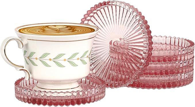 Modern Clear Coaster Set of 5- Glass Coasters for Drinks Crystal Coasters Round Cup Coaster Coffee Table Decor for Office, Kitchen, Bar, Dining Room, Living Room, Patio(Clear Pink) - Image 8
