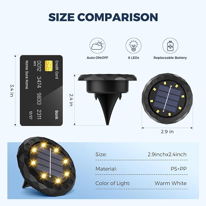 SOLPEX Mini Solar Ground Lights, 12 Pack Pathway Solar Lights Outdoor Waterproof, Garden Lights for Driveway Walkway Yard Landscape (Warm White) - Image 3