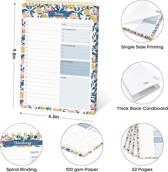 Taja To Do List Notepad, Undated Daily Planner for Work and Goal Setting | Citrus Grove, 52 Sheets, 9.8" x 6.5" , for Office, Home and school, Daily Task Planning, Notes and Everyday Organization - Image 6