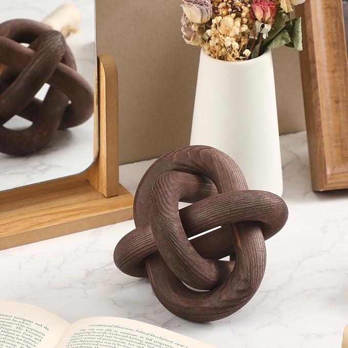 Yalikop 3 Link Wood Knot Decor Rustic Home Décor Accents Hand Carved Coffee Table Decoration, Boho Chain Link Decoration, Modern Shelf, Rustic Objects for Home Living Room Bedroom(Black Walnut) - Image 5