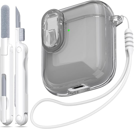 for Airpods 2nd Generation Case Cover with Secure Lock, Clear Soft TPU Transparent Military Grade Shockproof Protective Case with Cleaning Pen for Apple Airpods 2nd 2019, Clear Black by MHYALUDO