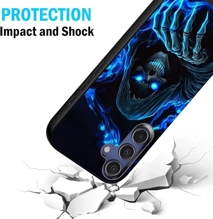 Designed for Galaxy S24 FE Phone Case,Slim Silicone Shockproof Protective Case for Galaxy S24 FE 6.7 inch,Skull with Blue Flame Art - Image 2