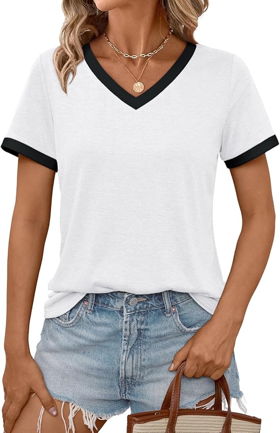 AUTOMET Womens Short Sleeve T-Shirts Summer Tops Casual Soft Tunic V Neck Basic Workout Clothes Spring Fashion Outfits 2026 by AUTOMET