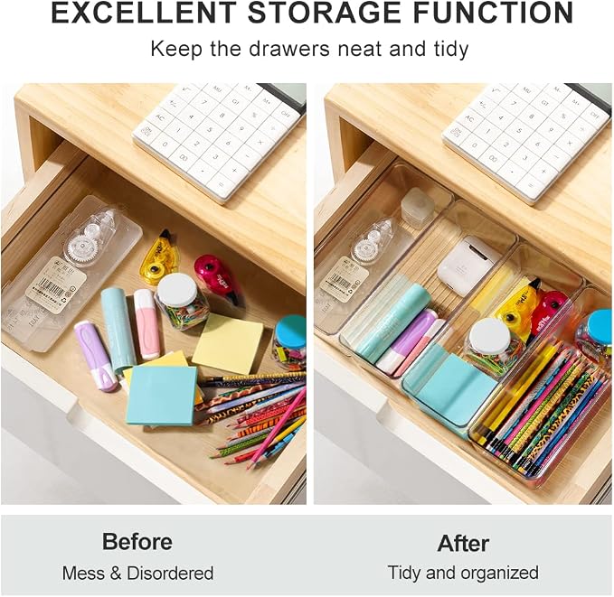 Hudgan 8 Pack Clear Plastic Drawer Organizers Set, Stackable Deep Drawer Organizer for Makeup Vanity and Desk, 2 Sizes Tall Bathroom Drawer Organizer - Image 4