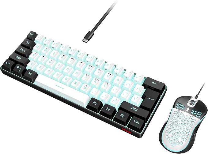 RedThunder 60% Gaming Keyboard and Mouse Combo, Ultra-Compact 61-Key RGB Backlit Mini Keyboard, Lightweight 7200 DPI Honeycomb Optical Mouse, RGB Wired Gaming Set for PC PS5 Xbox Gamer(White-Black) by RedThunder