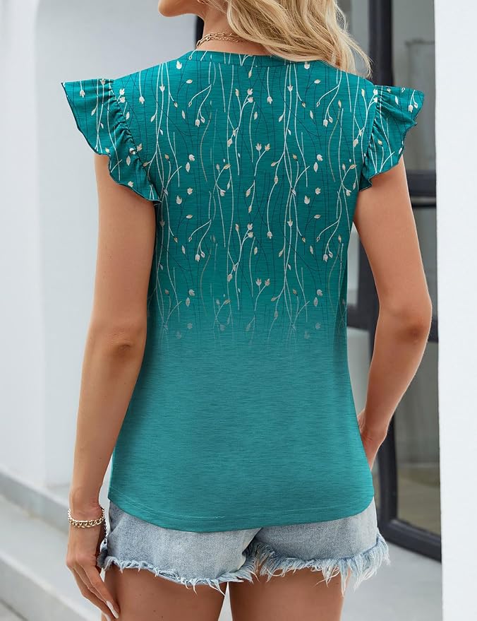JUSTFASHIONNOW Womens Summer Tops Striped T-Shirts 2026 Ruffle Short Sleeve Crew Neck Casual Blouses with Pocket - Image 6