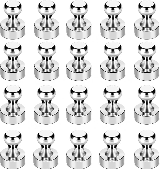 LOVIMAG Fridge Magnets 20Pcs, Magnet for Refrigerator Whiteboard, Silver | Small Strong Neodymium Metal Cute Push Pin for Classroom, Kitchen, Accessories Decorative, Office, Calendar by LOVIMAG