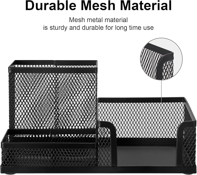 Comix 2 Packs Mesh Pen Holder, Desk Organizer for Home Office, Black | 3 Compartment Pencil Holder, Sticky Notes Holder, Pen Organizer Office Supplies - Image 4