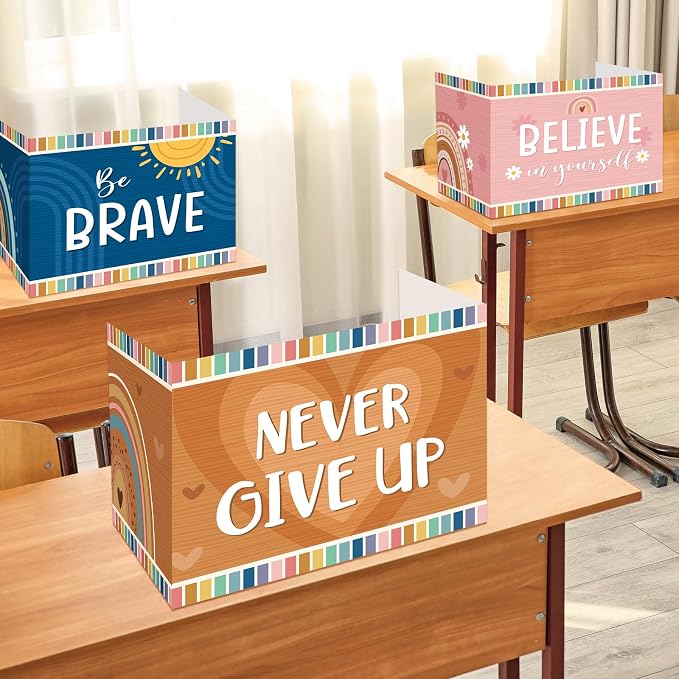 Affrolling 36 Pcs Inspirational Privacy Folders Bulk for Students Cardboard Privacy Boards Desk Divider Panel Waterproof Testing Divider for Classroom Back to School Study Supplies (Boho) - Image 6