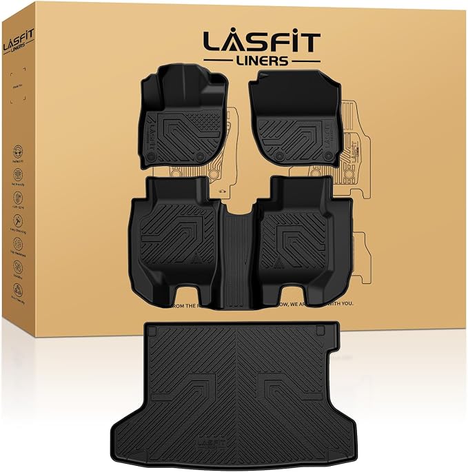 LASFIT Floor Mats & Cargo Mat for Honda HRV 2016-2022 (AWD Model), All Weather TPE Custom Fit HR-V Floor Liner Accessories, 1st & 2nd Row & Trunk Mat Full Set, Black (Not for FWD) by LASFIT