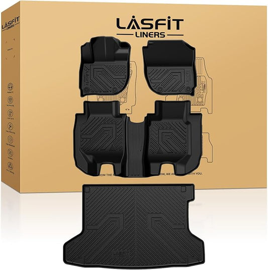 LASFIT Floor Mats & Cargo Mat for Honda HRV 2016-2022 (AWD Model), All Weather TPE Custom Fit HR-V Floor Liner Accessories, 1st & 2nd Row & Trunk Mat Full Set, Black (Not for FWD) by LASFIT