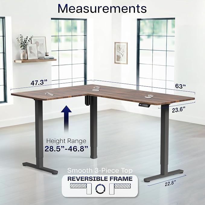 VIVO Vintage Brown 63 x 47 in Corner Standing Desk, DESK-E3CTN-47 | Electric, Reversible L-Shaped Table, Sit Stand, Height Adjustable, Memory Controller, Office Furniture Sets, Black Frame - Image 5