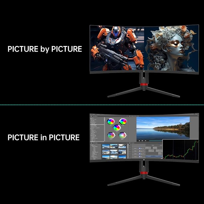 KTC 34 Inch Curved Ultrawide Gaming Monitor, 21:9, 3440x1440p 180Hz 1ms, 1500R Curved Monitor, Freesync G-sync, Picture by Picture,PIP, Height/Tilt/Swivel/Pivot, H34S18S - Image 7