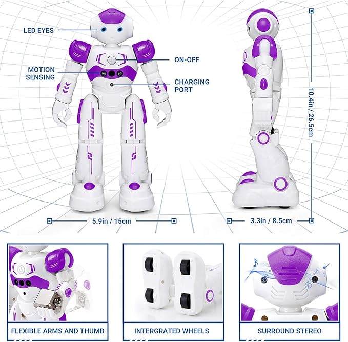KingsDragon RC Robot Toys for Kids, Gesture & Sensing Programmable Remote Control Smart Robot for Age 3 4 5 6 7 8 Year Old Boys Girls Birthday Gift Present,Purple - Image 2
