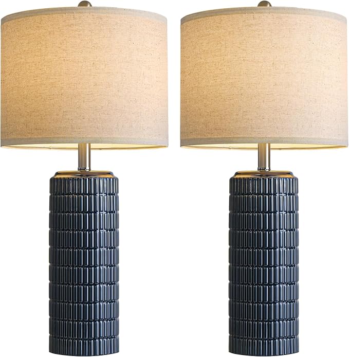 PoKat 27.5'' Tall Table Lamps for Living Room Set of 2, Ceramic Bedroom Lamps for Night Stands, Modern Bedside Lamps for Bedroom Living Room, Nightstand Lamps for Side End Table Hallway, Blue - Image 9