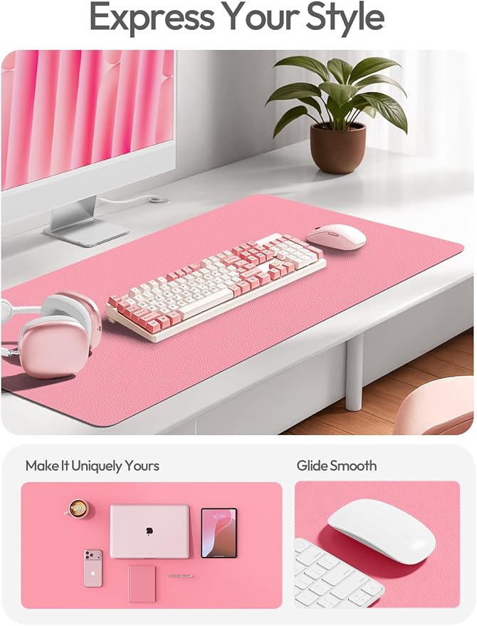 YSAGi Leather Desk Protector, Office Mat, Large Mouse Mat, Non-Slip PU Leather Blotter, Laptop Desk Mat, Waterproof Writing Pad for Office and Home(Pink, 63" x 17.2") - Image 3