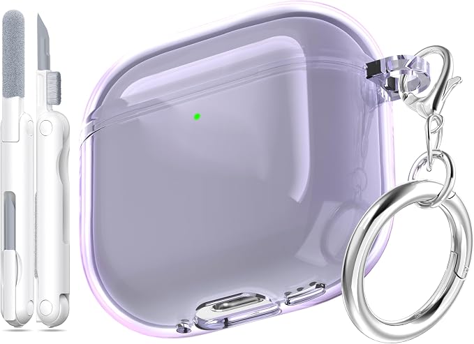 for AirPods 4th Generation Case Cover 2024, Military-Grade Shockproof, Soft TPU Highly Transparent Anti-Yellowing for AirPods 4 Case with Cleaning Kit & Cute Round Buckle, Clear Purple by MHYALUDO