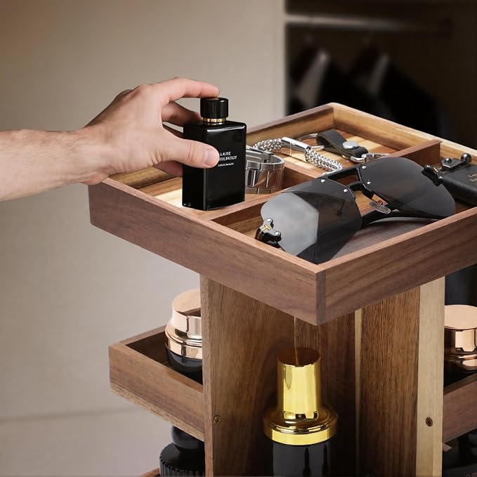 EXIN DECHEN Cologne Organizer for Men,Birthday Gifts for Men,Acacia Wood | Easy Installation,360° Rotating,Boyfriend Husband Dad Gift Ideas,Mens Accessories for Desk,Bathroom Countertop,Vanity,Dresser - Image 5
