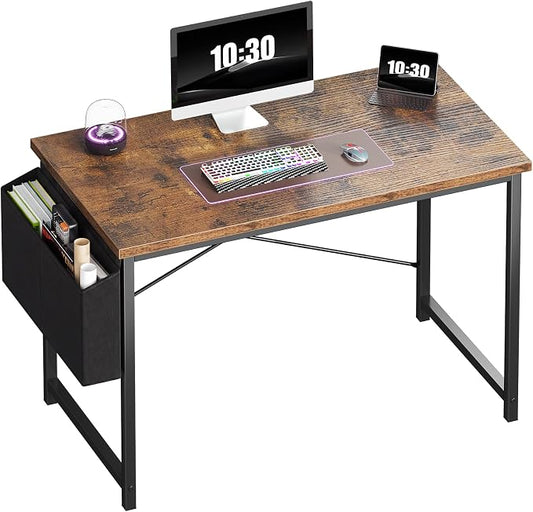 OLIXIS Computer Desk, 44 Inch Gaming Desks for Home Office Small Spaces | Writing Study Craft Work Table, Computer Workstation for Bedroom with Storage Bag, Rustic Brown by OLIXIS