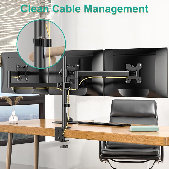WALI Triple Monitor Mount, 3 Monitor Desk Mount for 13-27 inch Computer Screens, Holds up to 22 lbs, Triple Monitors Stand for Desk, with Tilt, Swivel, Rotation, VESA 75/100mm (M003S), Black - Image 7