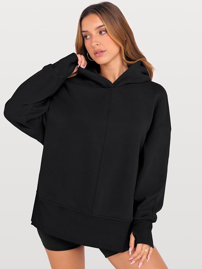 ANRABESS Womens Oversized Hoodies Long Sleeve Fleece Side Slit Hooded Sweatshirts Pullover 2026 Fall Outfits Y2K Clothes - Image 4