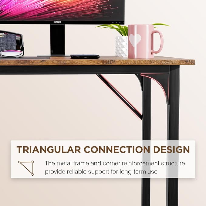 PayLessHere | 47 Inch Computer Desk | Brown | Sturdy Office Desk | Metal Frame, Adjustable Feet | Water-Resistant, Scratchproof Surface | Writing Table for Home Office or Study | Pack of 1 - Image 6