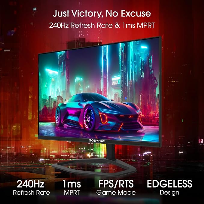 Sceptre New 24.5-inch Gaming Monitor 240+Hz 1ms DisplayPort x2 HDMI x2 100% sRGB AMD FreeSync Premium Build-in Speakers, Machine Black 2025 (E255B-FWD240 Series) | 25 FHD Va, 100% Srgb, Amd Freesync Premium, 2x Dp1.4, 2x Hdmi2.0, 2x2w Speakers - Image 3