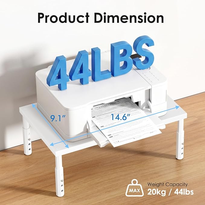 ECOLOVI Wood Computer Monitor Stand Riser for Desk, 4-Height Adjustable Desktop PC Printer Laptop Stand Shelf, Desk Organizer Workspace Accessories for Home Office Supplies, White - Image 3
