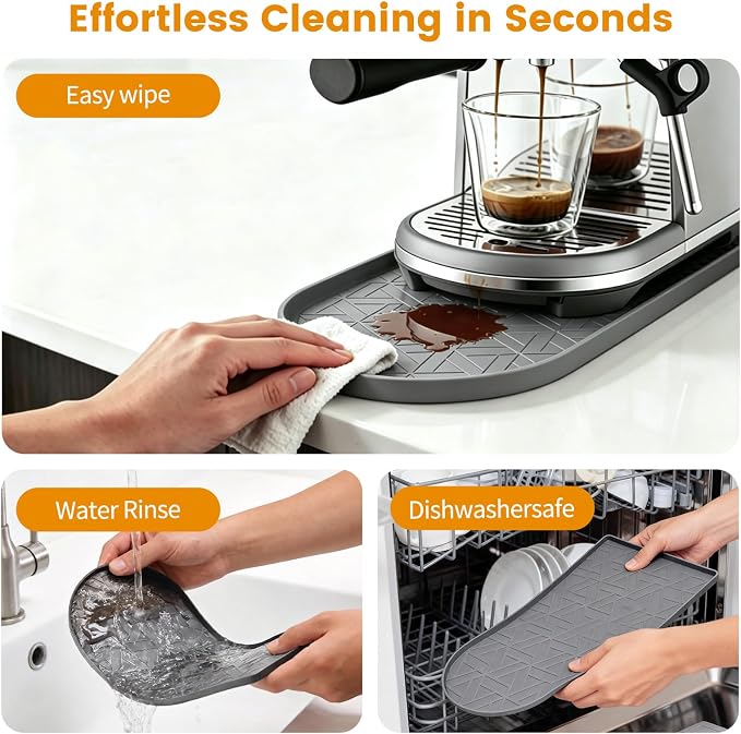 Silicone Coffee Mat,15.8"x7.9" Coffee Bar Mats for Countertop,Espresso Mat, Silicone Heat Resistant Mat for Espresso Machine/Coffee Maker（ (GREY) - Image 5