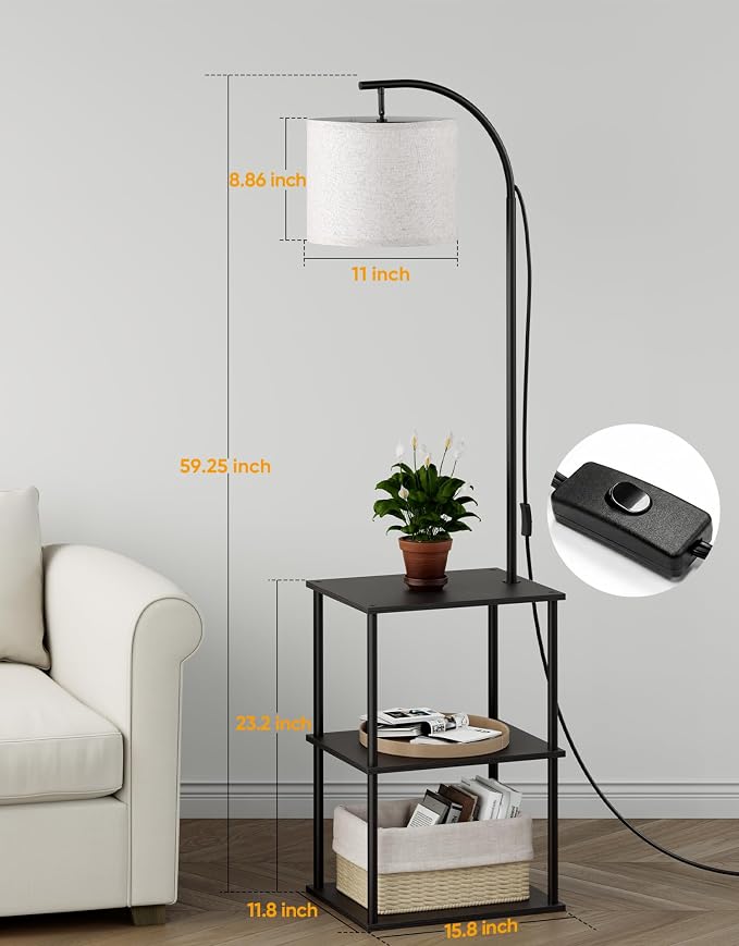 PARTPHONER Floor Lamp with Table, Night Stand with Lamp, Narrow Side Table with 3CCT LED Bulb, Small Coffee Table, Modern End Table with Storage Shelves for Living Room Bedroom Home Décor, Black - Image 4