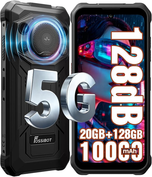FOSSIBOT F110 Pro Rugged Smartphone Unlocked 5G Android 15, 128dB Loudest Speaker 20GB+128GB /2TB 10000mAH, 6.7'' HD Display 50MP Rear Camera, IP68/69K Waterproof, NFC/Dual SIM/Widevine L1 by FOSSIBOTSolarGenerator