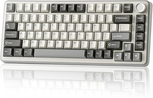 YUNZII B75 PRO 75% Wireless Mechanical Keyboard (Grey,Milk Switch) | Hot Swap Keyboard with Knob, Gasket Mount, Creamy Pre-lubed Switch for Smooth Typing, BT/USB-C/2.4G, for Gaming by YUNZIIMECHANICALKEYBOARD