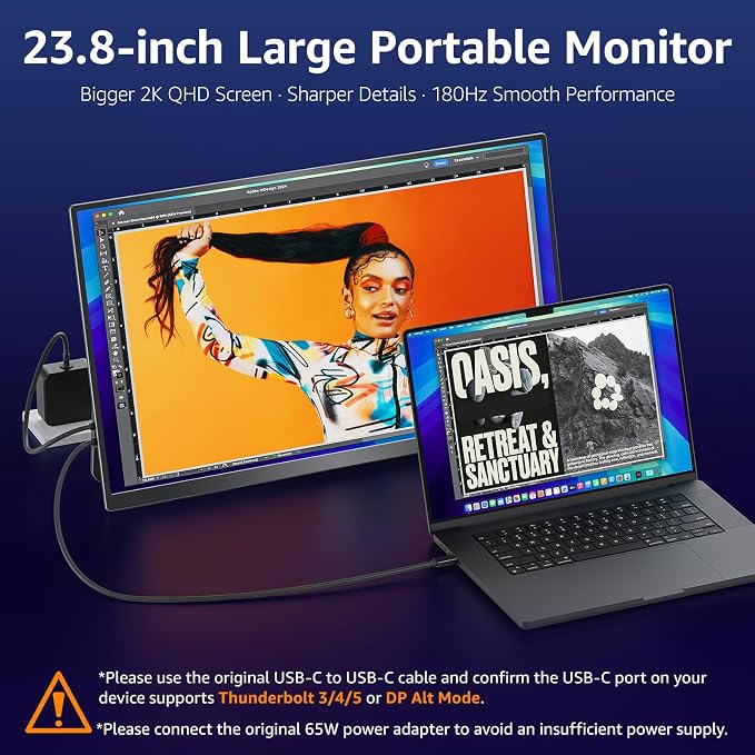 VisionOwl Portable Monitor for Laptop, IPS USB-C HDMI Travel Second Monitor for MacBook Pro Air, PC, PS5, Xbox, Portable Second Screen, Built-in Kickstand, Speakers, VESA Mountable, 23.8 Inch - Image 2