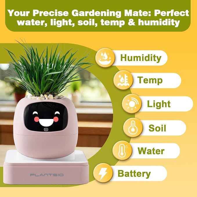 Smart Plant Pot with Visual Display – Soil Moisture, Water Level, Light & Battery Monitor, 80ml Self-Watering Reservoir, Supports 50+ Plants, Pomodoro Timer, Clock & Calendar (Blush) - Image 4