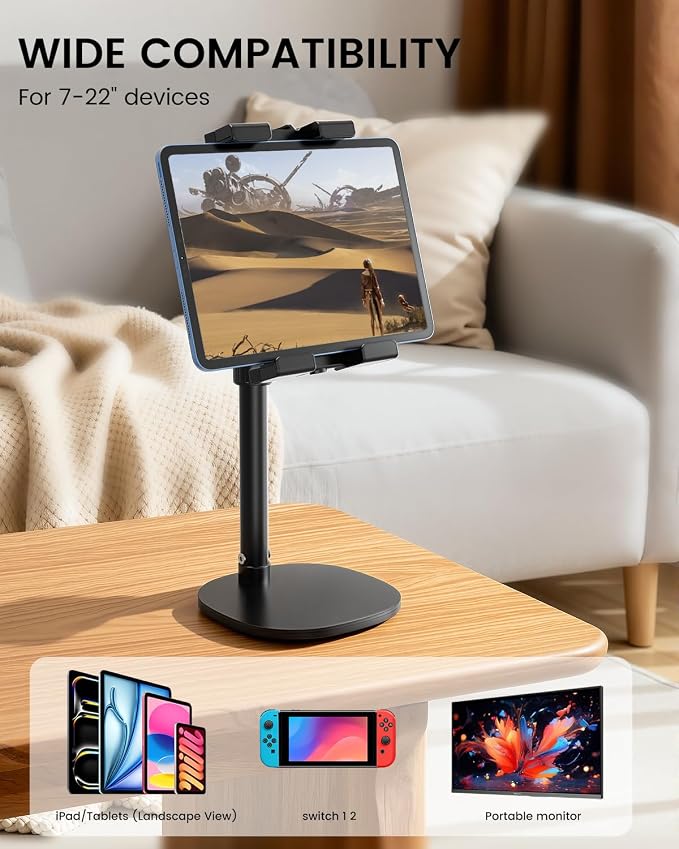 OHLPRO Heavy Duty Portable Monitor Stand for Desk, 22.83" Ultra Tall Tablet Holder with Wide Steel Base, 5.5 LB Capacity, iPad Stand Fits 5-22" Screen, iPad Pro 12.9 13, Office, Kitchen, Drawing - Image 7