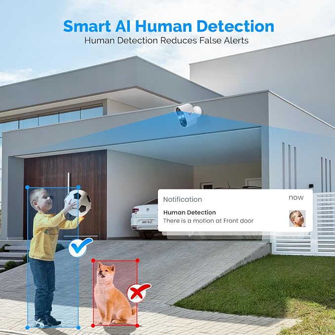 1080P Wireless Security Camera Outdoor, Battery Powered, AI Human Detection, Color Night Vision, 2-Way Audio, IP65 Waterproof, 2.4G Wi-Fi, Cloud Storage (1 Spotlight) - Image 3