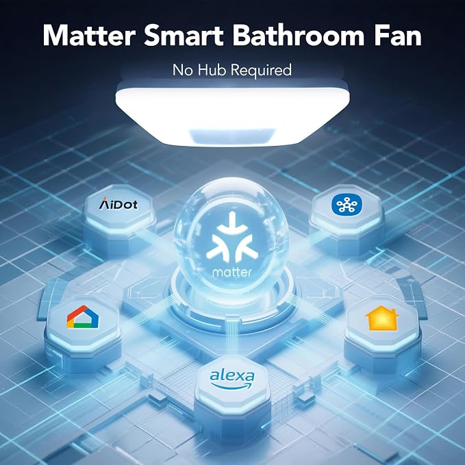 OREiN Matter Smart Bathroom Fan with Light – Humidity Sensor, 130–160 CFM Ventilation, Ultra-Quiet 1.0 Sone, Tunable White & Custom RGB, Dual Bluetooth Speakers, Compatible with Alexa & Google Home - Image 4