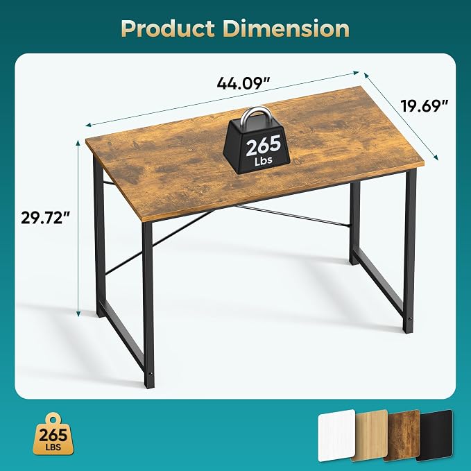 OLIXIS 44 Inch Computer Office Desk for Small Spaces, Writing Gaming Work Desk Modern Study Table with Metal Frame Home Bedroom, Rustic Brown | Computer Writing Workstation, Strong Metal Frame, Small Spaces Home Bedroom Dorm, Rustic Brown - Image 3
