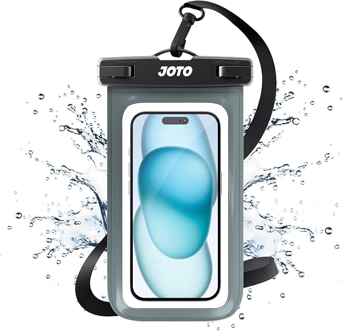 JOTO Up to 7" Universal Waterproof Phone Case for iPhone 17 Air 16 15 14 13 12 11 Plus Pro Max, IPX8 Cellphone Dry Bag XR X SE, Galaxy S23 S22 S21 S20+ S20 S10 Plus Note, Pixel -Grey by JOTO