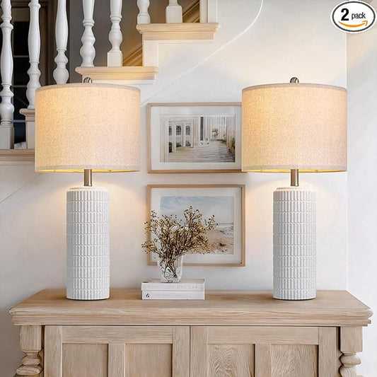 PoKat 27.5'' Tall Table Lamps for Living Room Set of 2, Stone-Like Ceramic Bedroom Lamps for Night Stands, Farmhouse Bedside Lamps for Bedroom Living Room, Nightstand Lamps for End Table, Hallway by Pokat