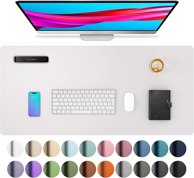 Aothia Large PU Leather Desk Pad Protector – Non-Slip Mouse Pad & Writing Mat for Office/Home, Waterproof, Easy to Clean (23.6" x 13.7", Pale Lavender White) by AothiaSimpleNaturalUnique