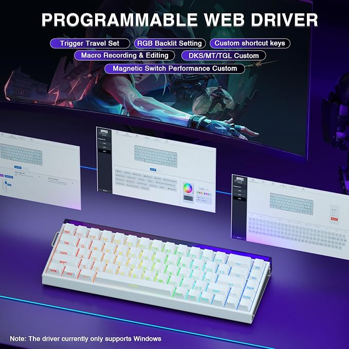 AULA Hero 68 HE 60% Gaming Keyboard Wired, Hall Effect Magnetic Switch Keyboard with Adjustable Actuation, Fast Trigger Mode, 8K Hz Polling Rate, 0.125ms Latency,Side Printed PBT Keycaps, RGB Backlit - Image 6