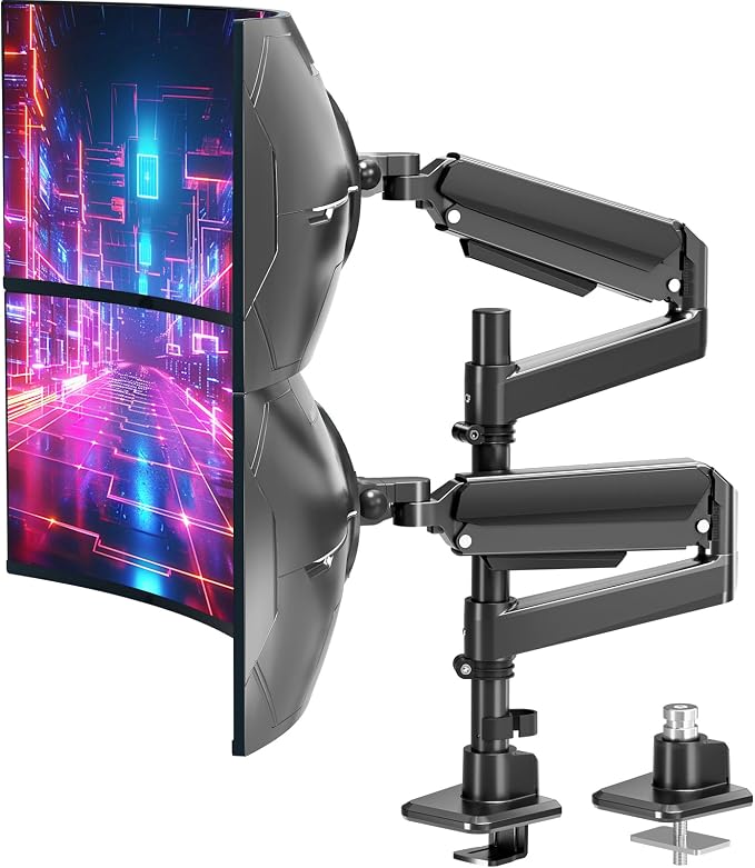 MOUNT PRO Dual Monitor Arm for Max 49" Ultrawide Screens up to 44 lbs, Heavy Duty Extra Tall Monitor Desk Mount, Vertical Stacked Adjustable Dual Monitor Mount, VESA Mount 75x75mm/100x100mm by MOUNTPRO