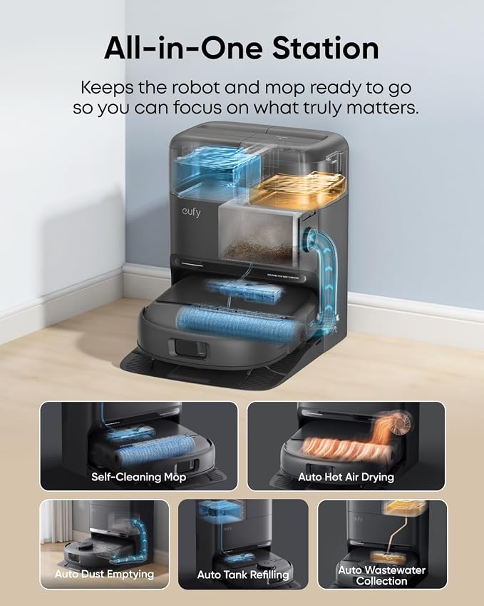 eufy C28 Robot Vacuum and Mop Combo, 15,000 Pa, HydroJet Roller Mop | Upgraded from X10 Pro, Zero-Tangle for Pet Hair, Auto Mop Washing&Drying, Self-Emptying&Refilling 2026 New - Image 7