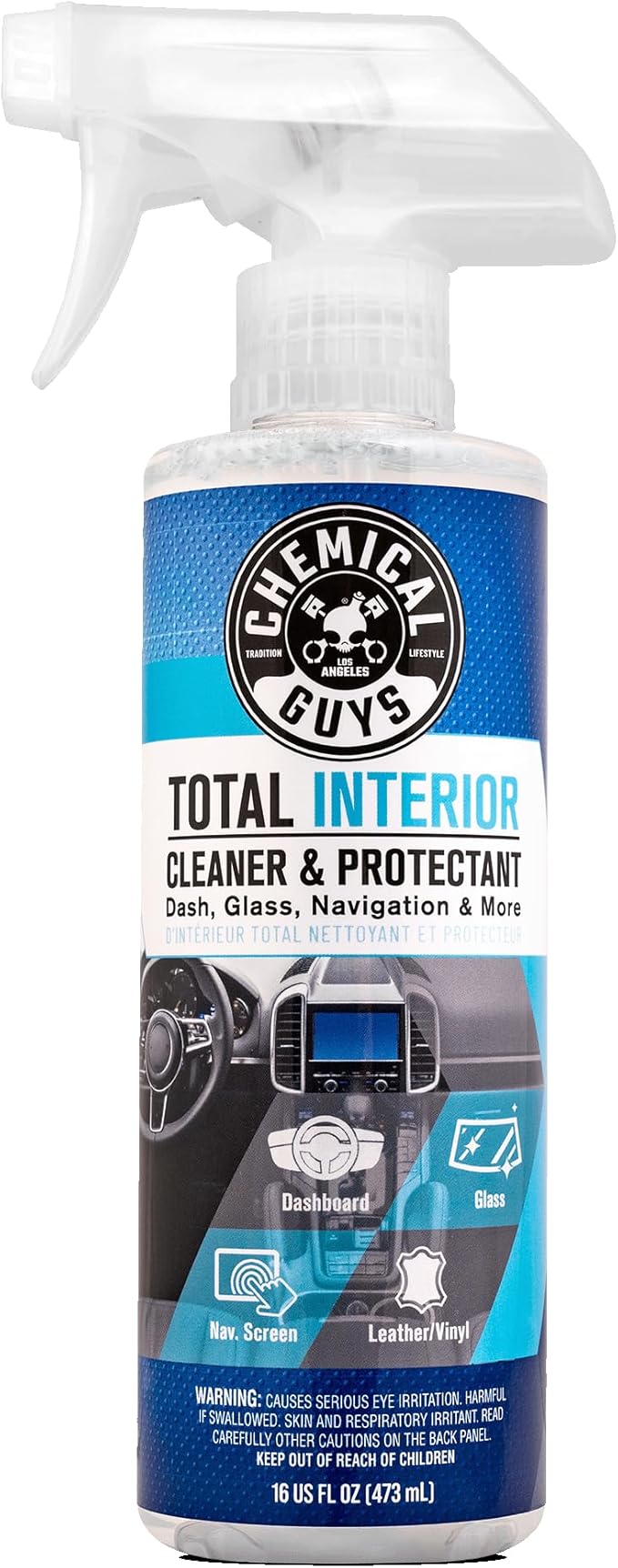 Chemical Guys, Total Interior Cleaner & Protectant, Leather & Vinyl, 16 oz | Cleans dashboards, seats, door panels, trim and glass in one step, leaving a fresh, streak-free, factory-style look by ChemicalGuys
