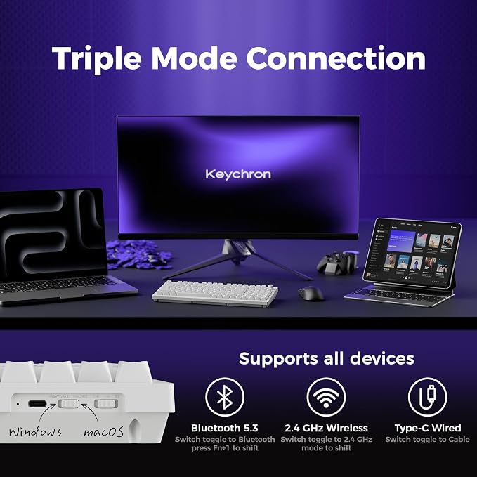Keychron V5 Ultra 96% Wireless Mechanical Keyboard with 8000Hz Polling Rate & NKRO, Hot-Swappable RGB, Brown Switches, 97 Keys, 2.4GHz/Bluetooth/Wired, OSA PBT Keycaps, for Mac/Win/Linux - White - Image 3