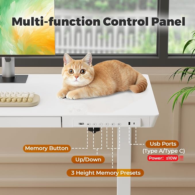 32" Electric Standing Desk with Drawer, Rolling Laptop Desk | Height Adjustable Quick Install One-Piece Tabletop with USB Charging Ports, Sit Stand Computer Desk for Small Space, White - Image 5